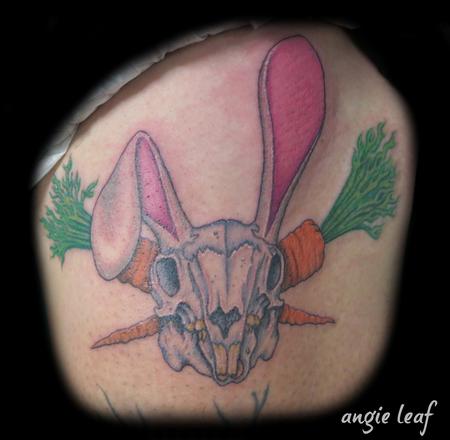 Angela Leaf - Custom Color Tattoo of Rabbit Skull and Carrots
